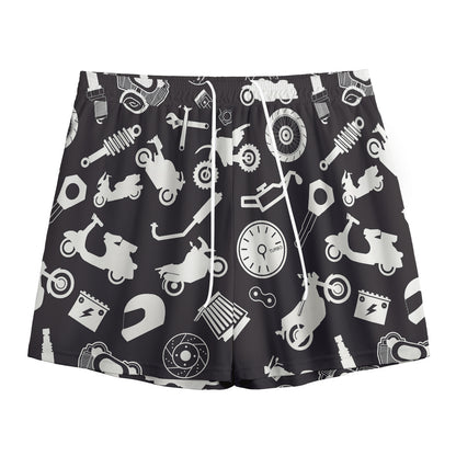 Motorcycle Equipment Pattern Print Mesh Shorts