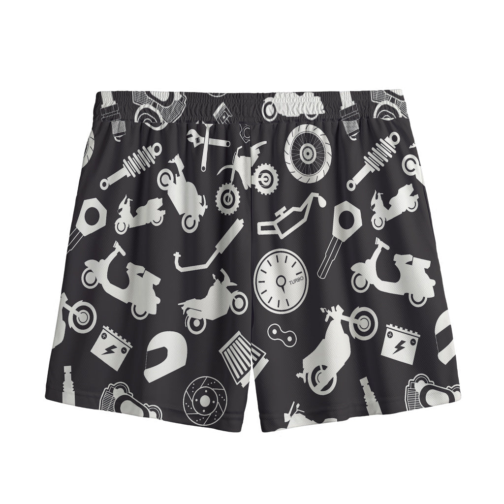 Motorcycle Equipment Pattern Print Mesh Shorts