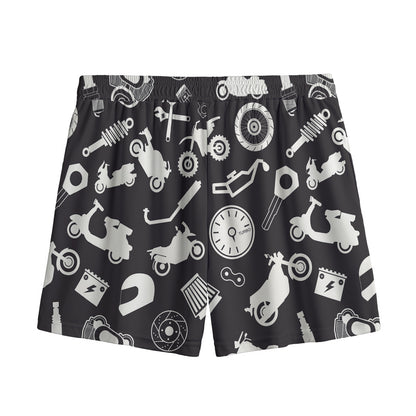 Motorcycle Equipment Pattern Print Mesh Shorts