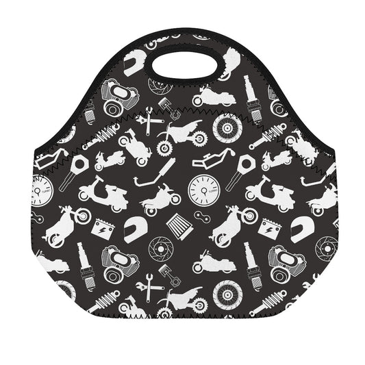 Motorcycle Equipment Pattern Print Neoprene Lunch Bag