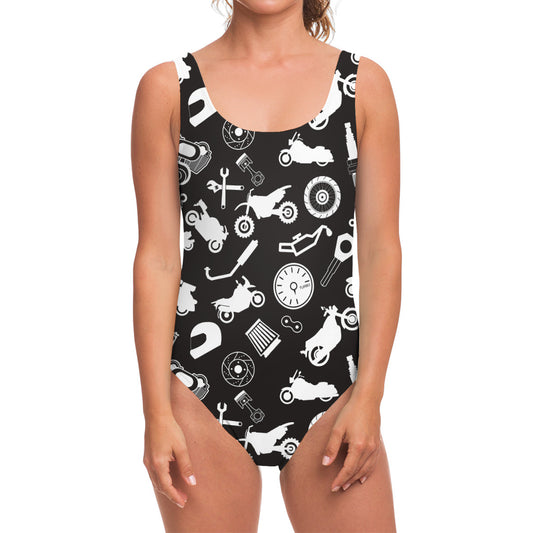 Motorcycle Equipment Pattern Print One Piece Swimsuit