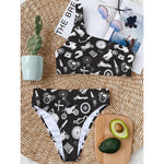 Motorcycle Equipment Pattern Print One Shoulder Bikini Top