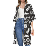 Motorcycle Equipment Pattern Print Open Front Beach Cover Up