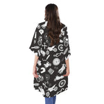 Motorcycle Equipment Pattern Print Open Front Beach Cover Up