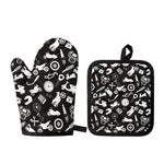 Motorcycle Equipment Pattern Print Oven Mitt And Pot Holder Set