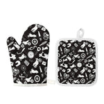 Motorcycle Equipment Pattern Print Oven Mitt And Pot Holder Set