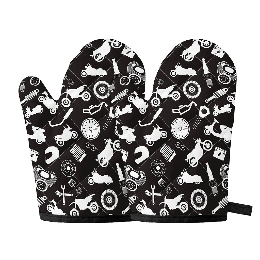Motorcycle Equipment Pattern Print Oven Mitts