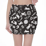 Motorcycle Equipment Pattern Print Pencil Mini Skirt