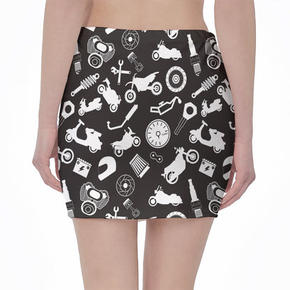 Motorcycle Equipment Pattern Print Pencil Mini Skirt