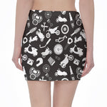 Motorcycle Equipment Pattern Print Pencil Mini Skirt