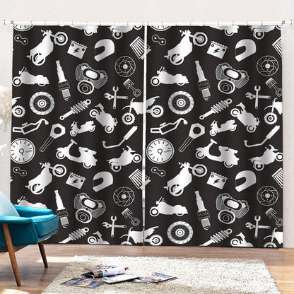 Motorcycle Equipment Pattern Print Pencil Pleat Curtains