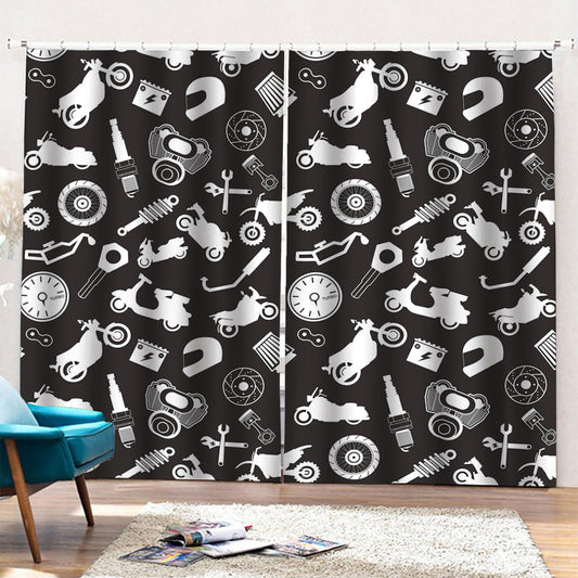 Motorcycle Equipment Pattern Print Pencil Pleat Curtains