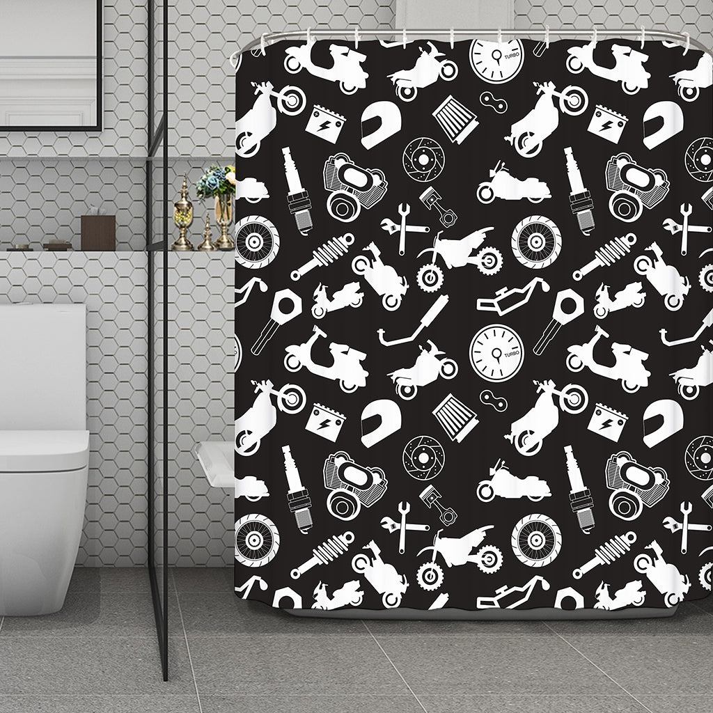Motorcycle Equipment Pattern Print Polyester Shower Curtain