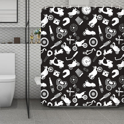 Motorcycle Equipment Pattern Print Polyester Shower Curtain