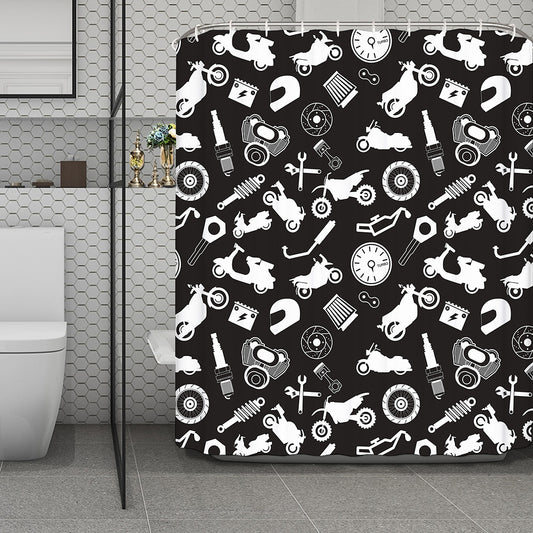 Motorcycle Equipment Pattern Print Polyester Shower Curtain