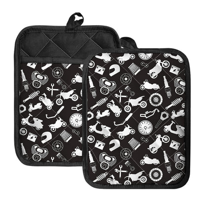 Motorcycle Equipment Pattern Print Pot Holders With Pocket