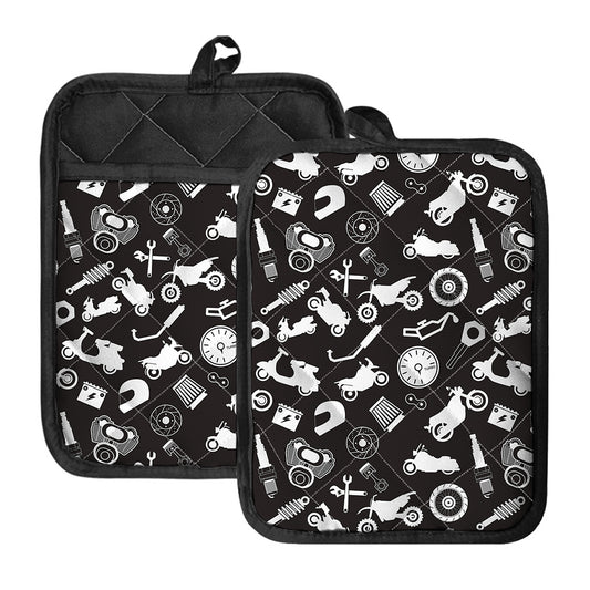 Motorcycle Equipment Pattern Print Pot Holders With Pocket