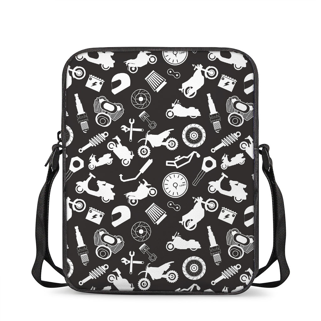 Motorcycle Equipment Pattern Print Rectangular Crossbody Bag