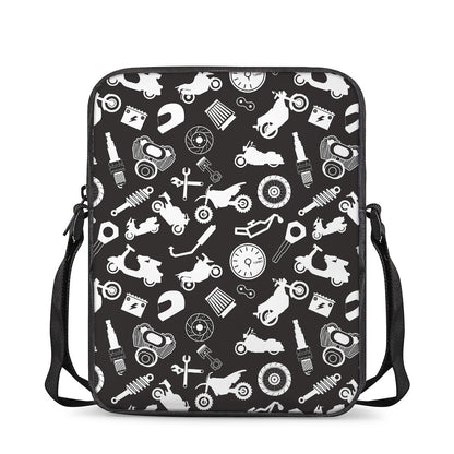Motorcycle Equipment Pattern Print Rectangular Crossbody Bag
