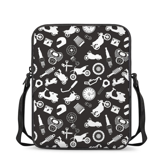 Motorcycle Equipment Pattern Print Rectangular Crossbody Bag