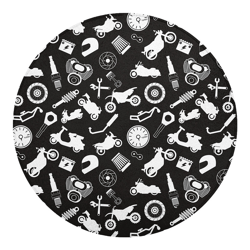Motorcycle Equipment Pattern Print Round Blanket