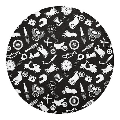 Motorcycle Equipment Pattern Print Round Blanket