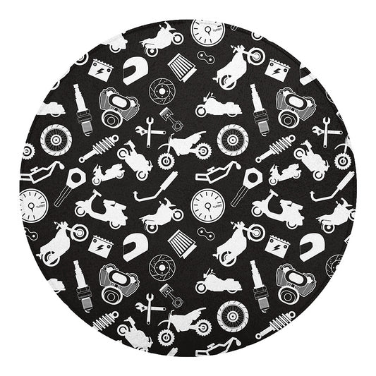 Motorcycle Equipment Pattern Print Round Blanket
