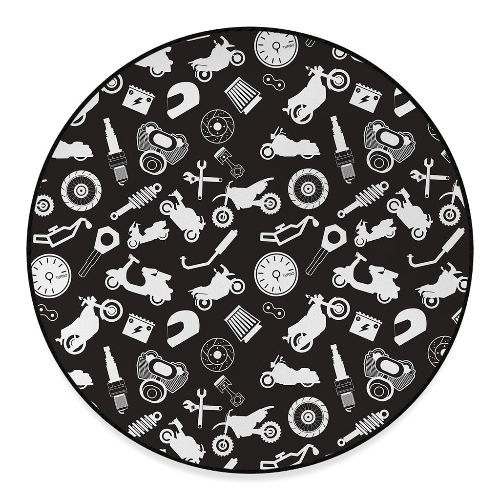 Motorcycle Equipment Pattern Print Round Floor Mat