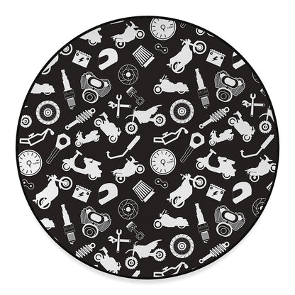 Motorcycle Equipment Pattern Print Round Floor Mat