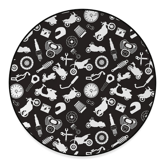Motorcycle Equipment Pattern Print Round Floor Mat