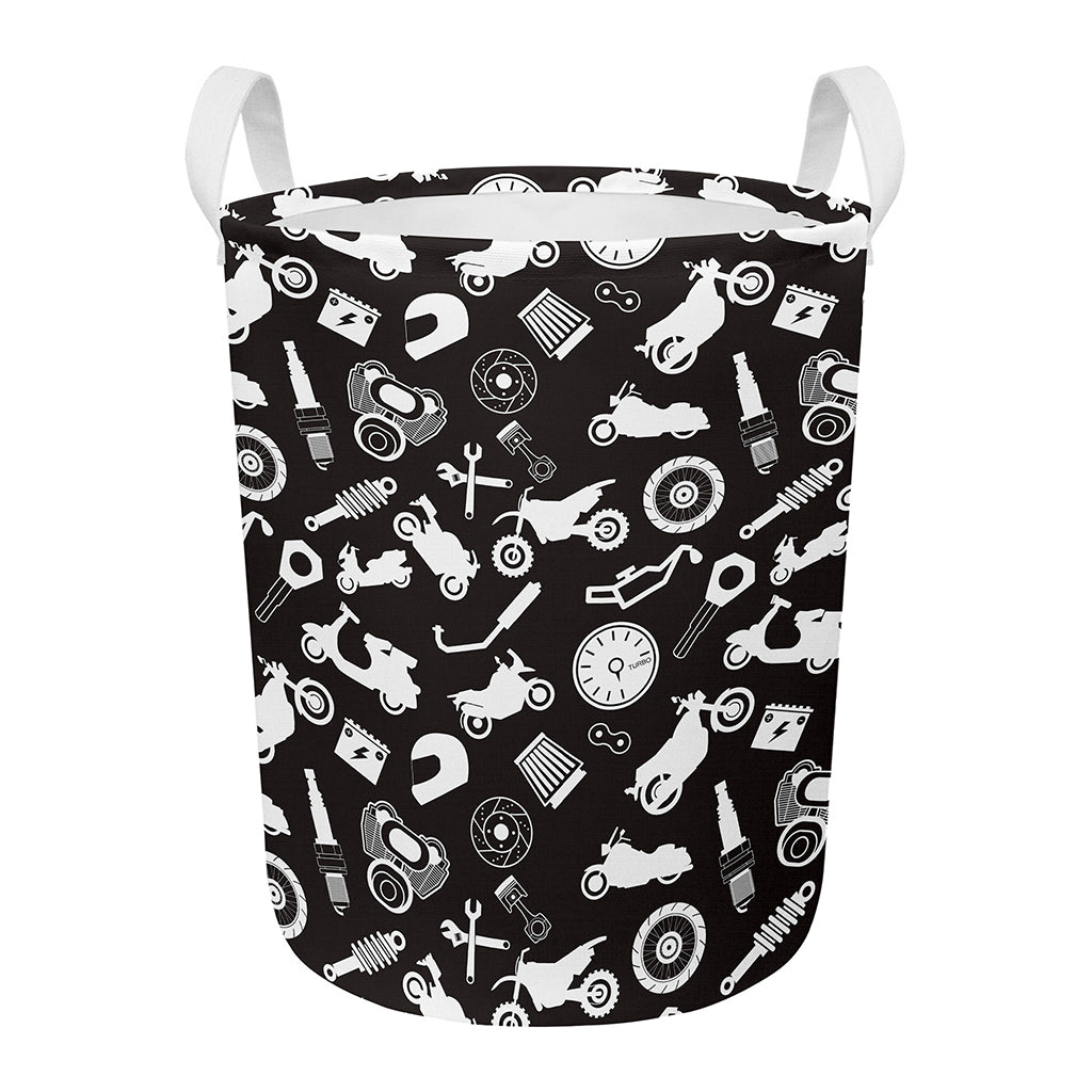 Motorcycle Equipment Pattern Print Round Laundry Basket