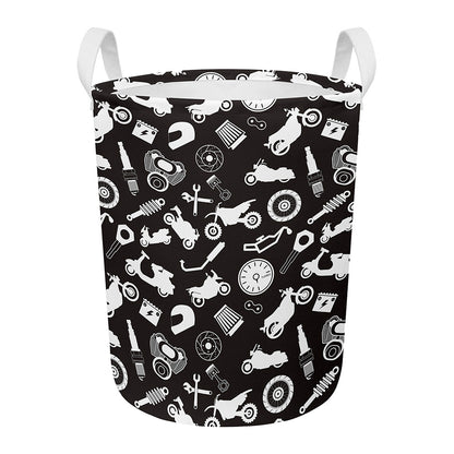 Motorcycle Equipment Pattern Print Round Laundry Basket