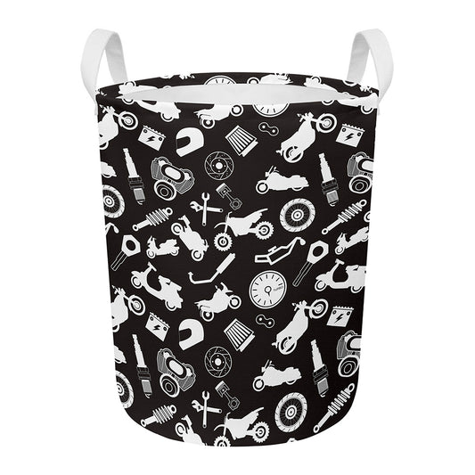 Motorcycle Equipment Pattern Print Round Laundry Basket
