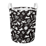 Motorcycle Equipment Pattern Print Round Laundry Basket
