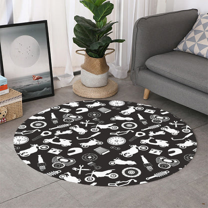 Motorcycle Equipment Pattern Print Round Rug