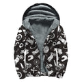 Motorcycle Equipment Pattern Print Sherpa Lined Zip Up Hoodie