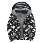Motorcycle Equipment Pattern Print Sherpa Lined Zip Up Hoodie