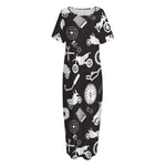 Motorcycle Equipment Pattern Print Short Sleeve Long Nightdress