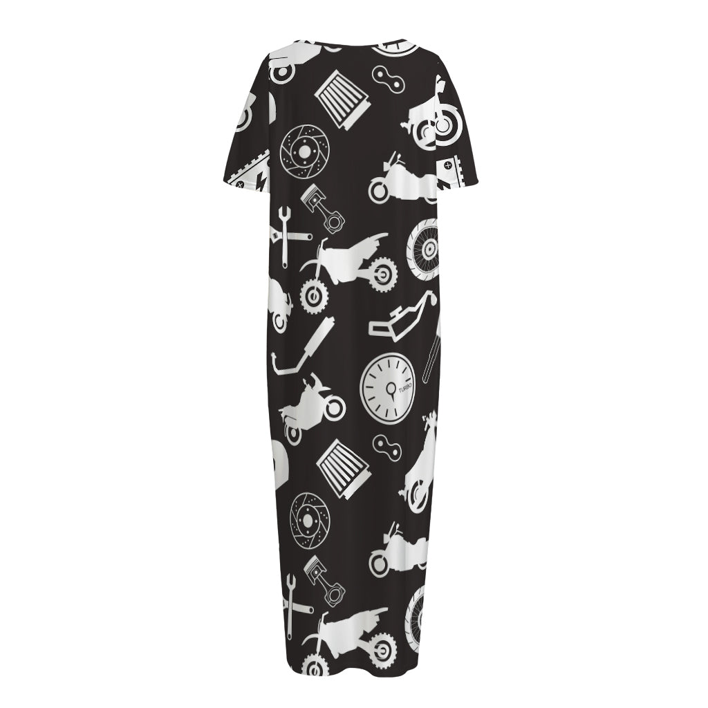 Motorcycle Equipment Pattern Print Short Sleeve Long Nightdress