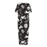 Motorcycle Equipment Pattern Print Short Sleeve Long Nightdress