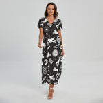 Motorcycle Equipment Pattern Print Short Sleeve Maxi Dress
