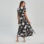 Motorcycle Equipment Pattern Print Short Sleeve Maxi Dress