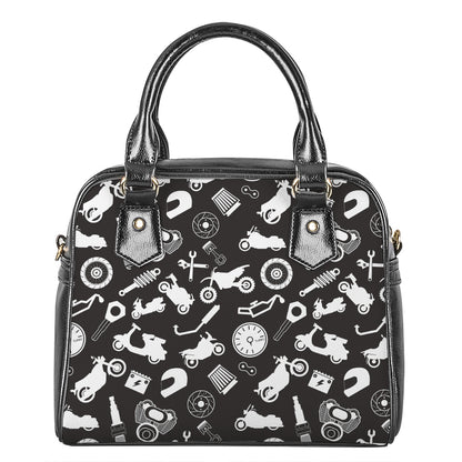 Motorcycle Equipment Pattern Print Shoulder Handbag