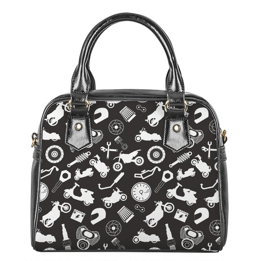 Motorcycle Equipment Pattern Print Shoulder Handbag