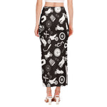 Motorcycle Equipment Pattern Print Side Slit Maxi Skirt