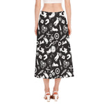 Motorcycle Equipment Pattern Print Side Slit Midi Skirt