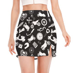 Motorcycle Equipment Pattern Print Side Slit Mini Skirt