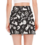 Motorcycle Equipment Pattern Print Side Slit Mini Skirt