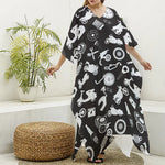 Motorcycle Equipment Pattern Print Silk V-Neck Kaftan Dress