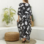 Motorcycle Equipment Pattern Print Silk V-Neck Kaftan Dress